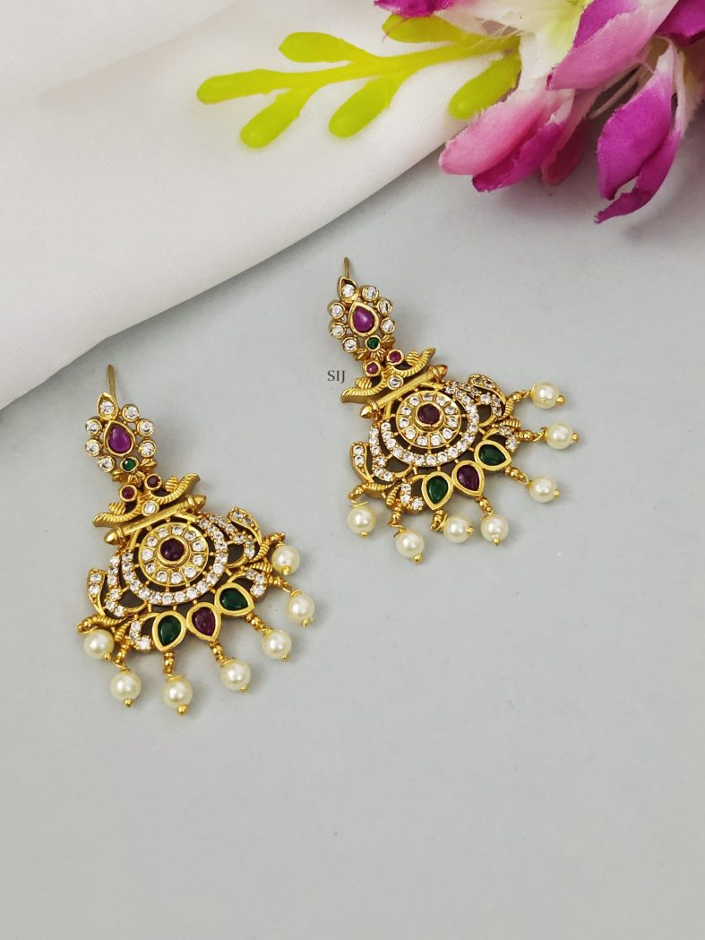 Gold Finish Kemp and CZ Stones Chandbali Earrings