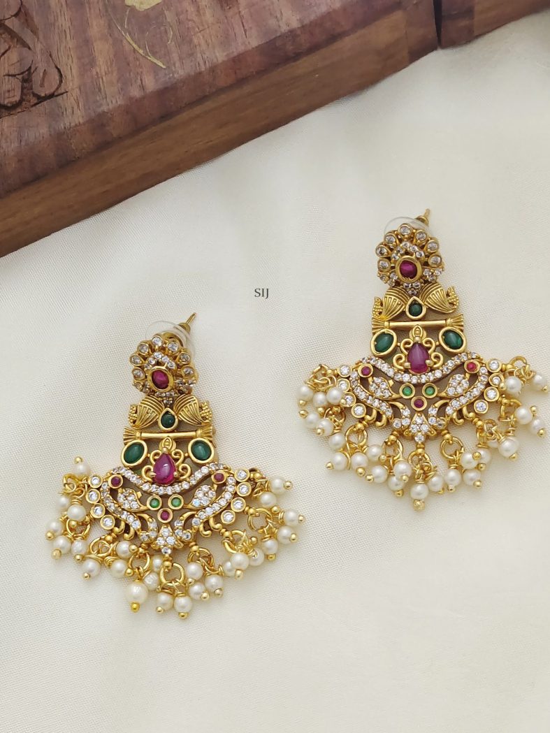 Gold Plated Kemp and CZ Stones Peacock Chandbali Earrings