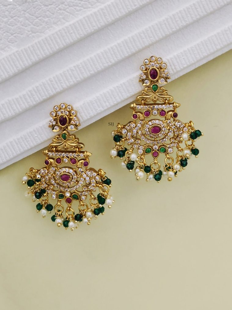 Imitation Kemp Peacock Chandbali Earrings with Green Beads