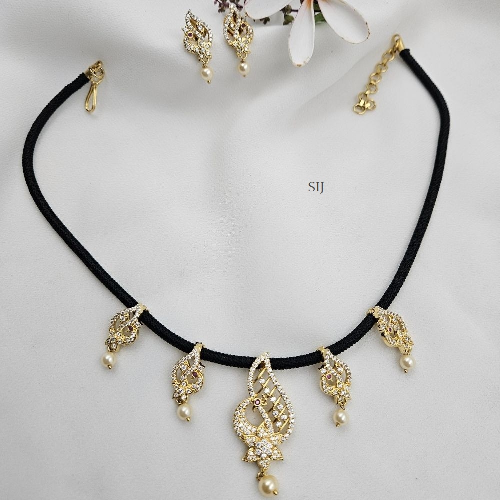 CZ Stones Peacock Pendants Black Thread Necklace