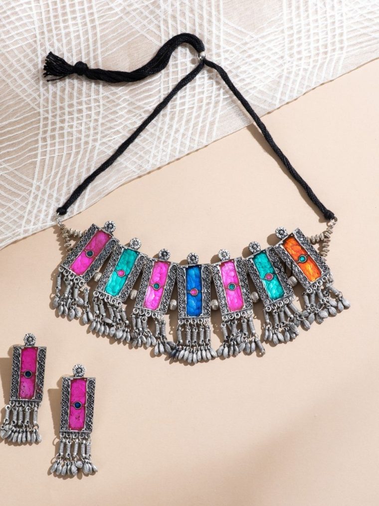 Multicolor Rectangls Choker Set