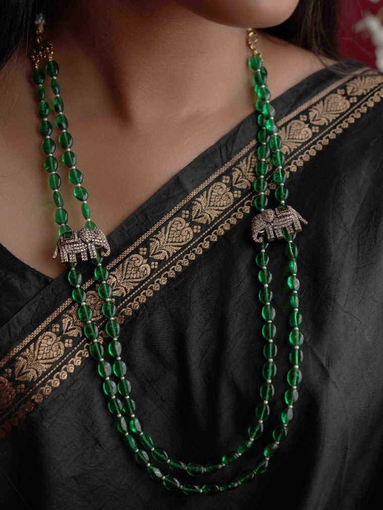 Elephant Green Colour Beaded Haram