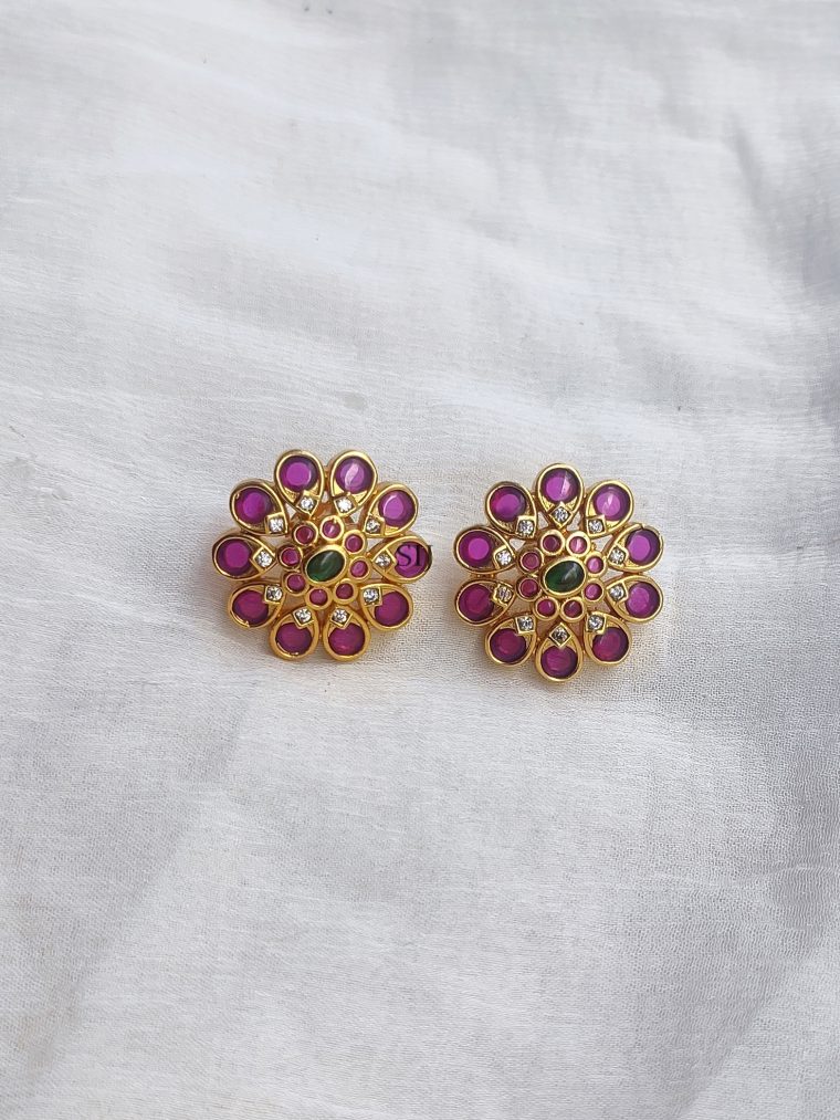 Multi Color Kemp Stones Flower Earrings