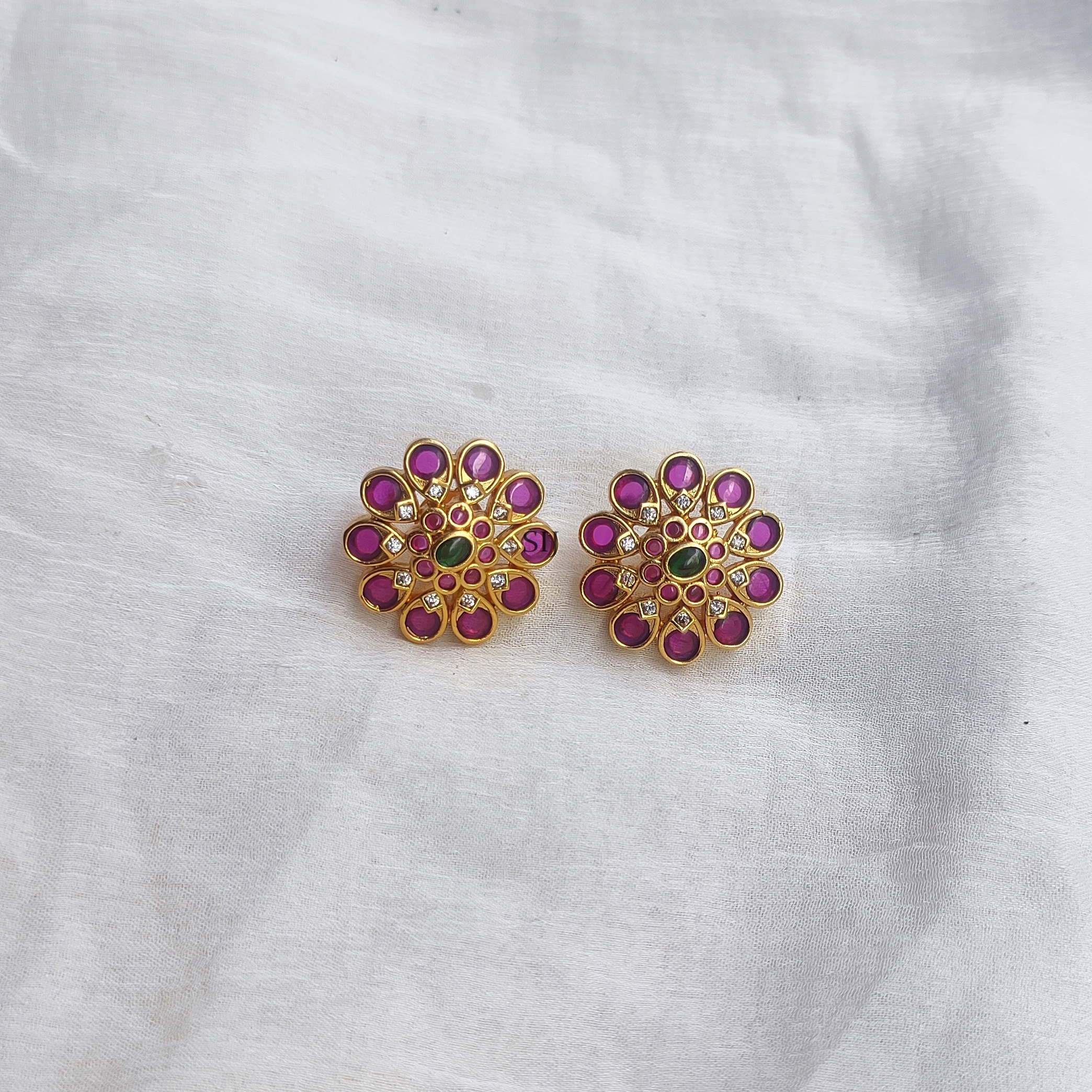 Multi Color Kemp Stones Flower Earrings