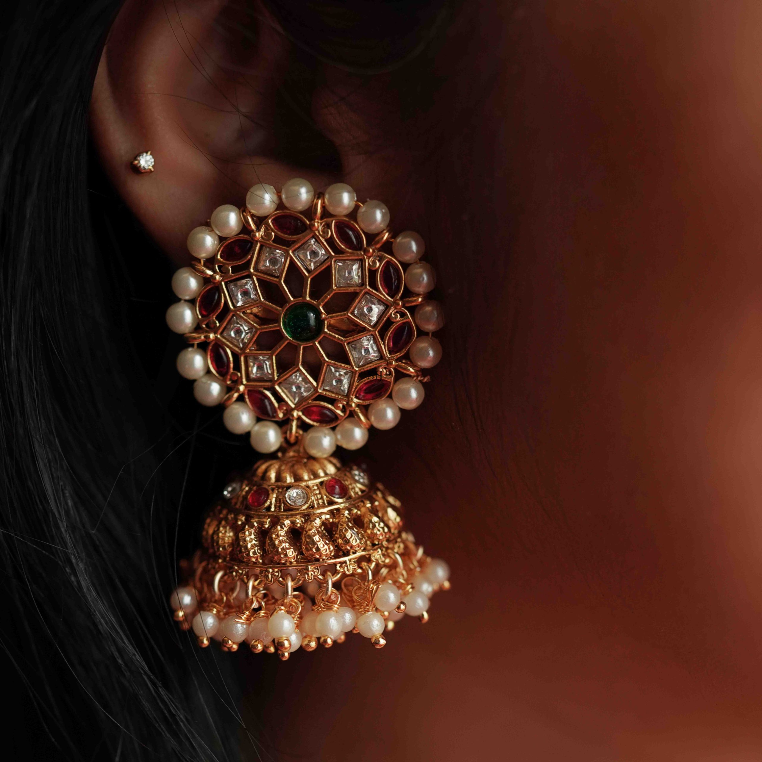 Flower Design Layered Pearl Haram - South India Jewels