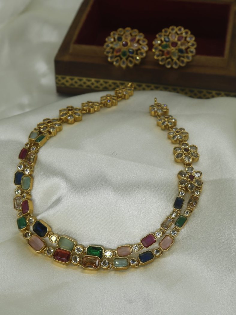 Flower Design Navaratnam Necklace