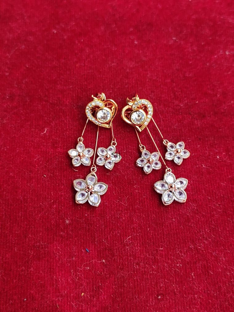 Imitation Rose Gold Earrings with Flower Design Hangings