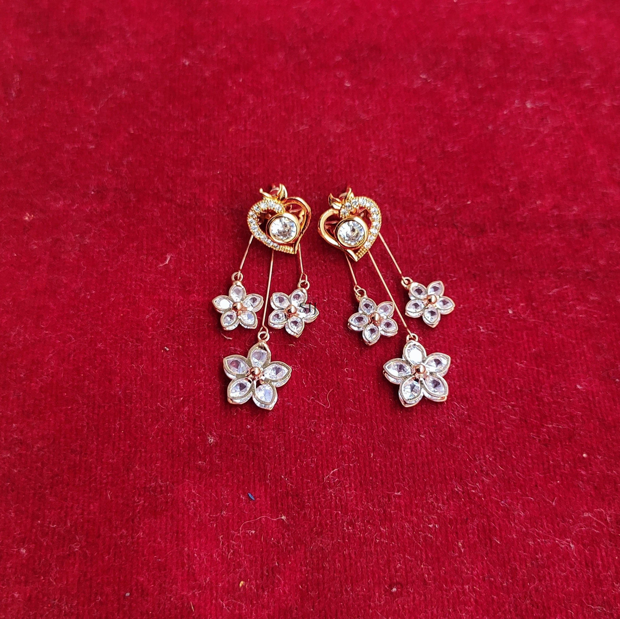 Imitation Rose Gold Earrings with Flower Design Hangings