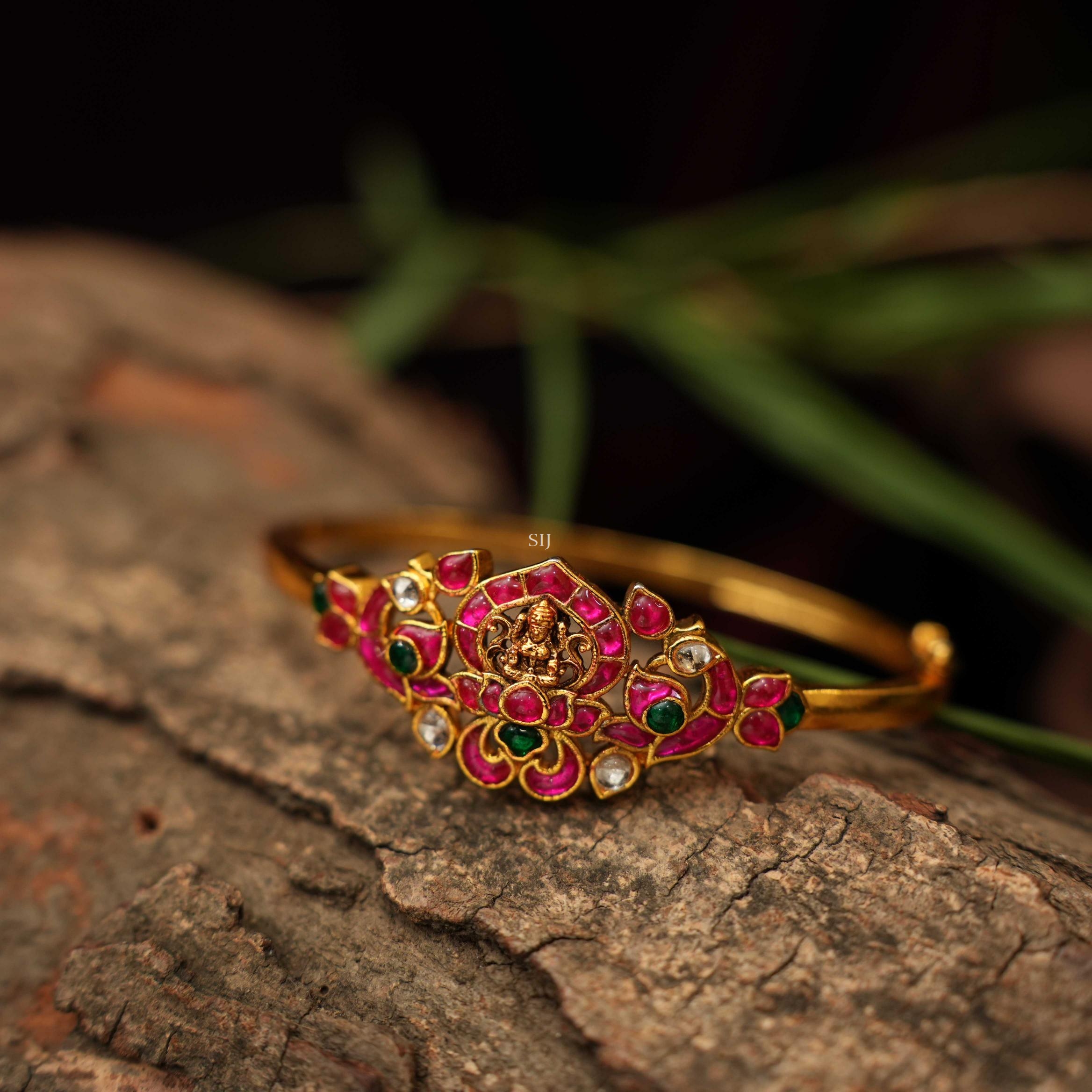 Gold Finish Pink Stone Lakshmi Bracelet