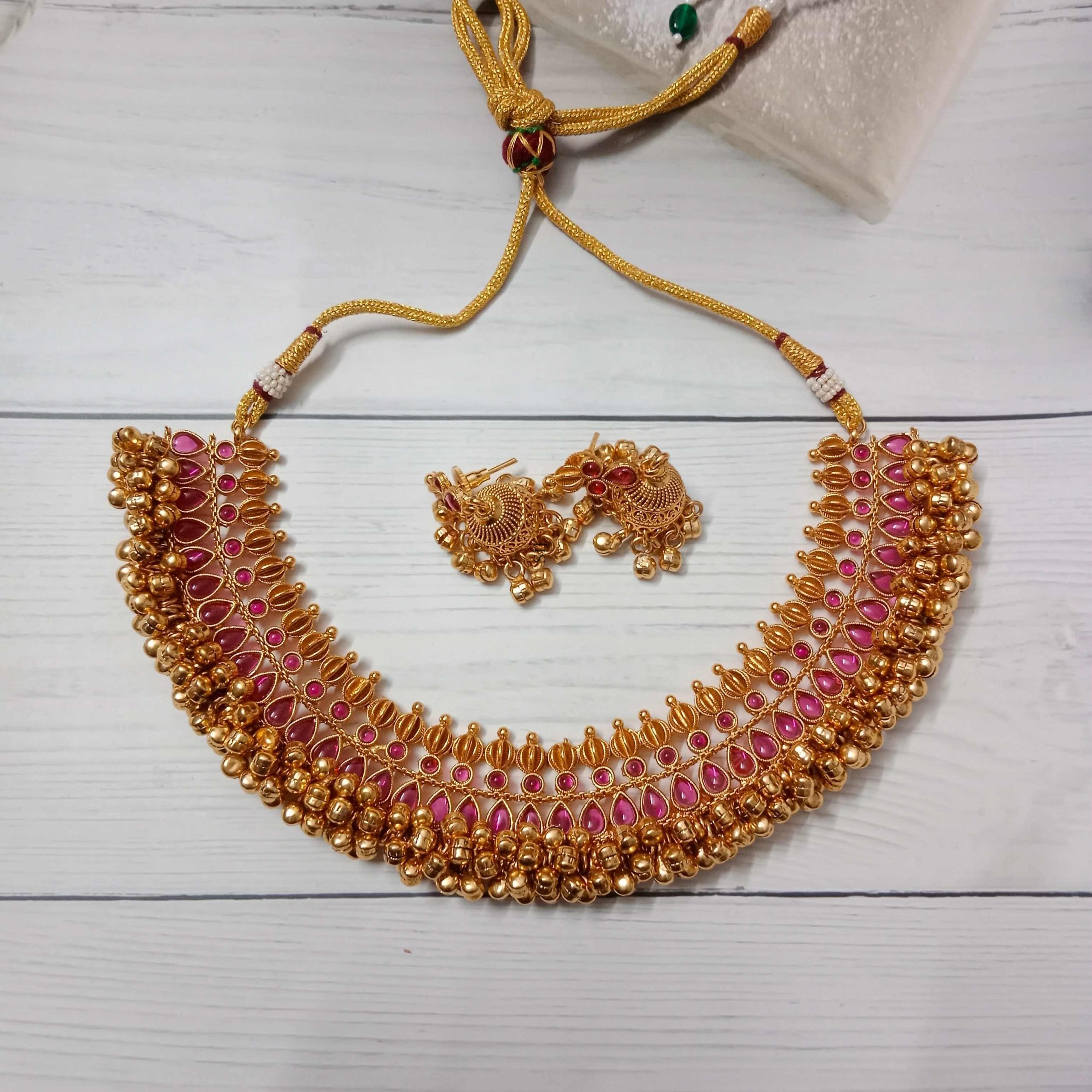 Gold Finish Ruby Stone Necklace