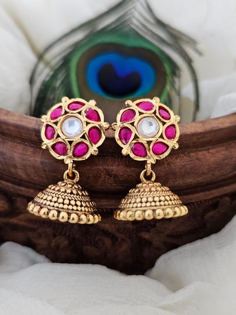 Gold Finished Kemp and Kundan Jhumkas