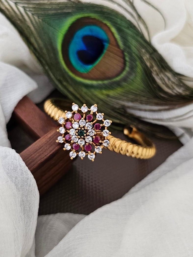 Gold Finished Multi Stones Flower Bracelet