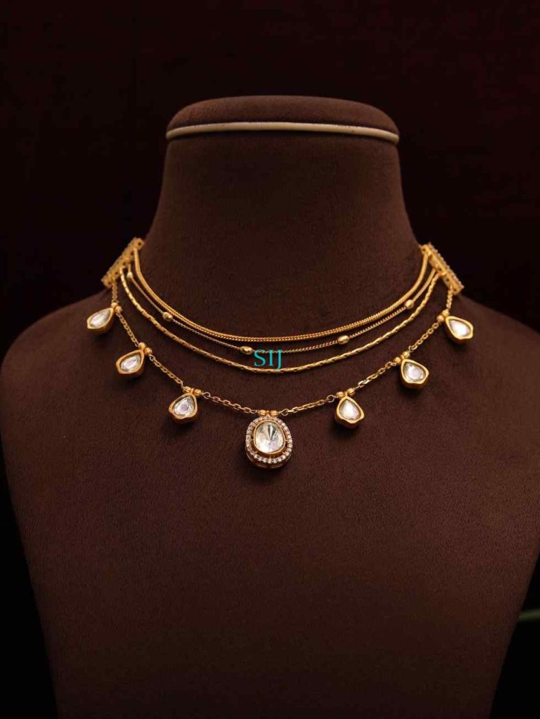 Gold Plated Four Layer Kundan Necklace