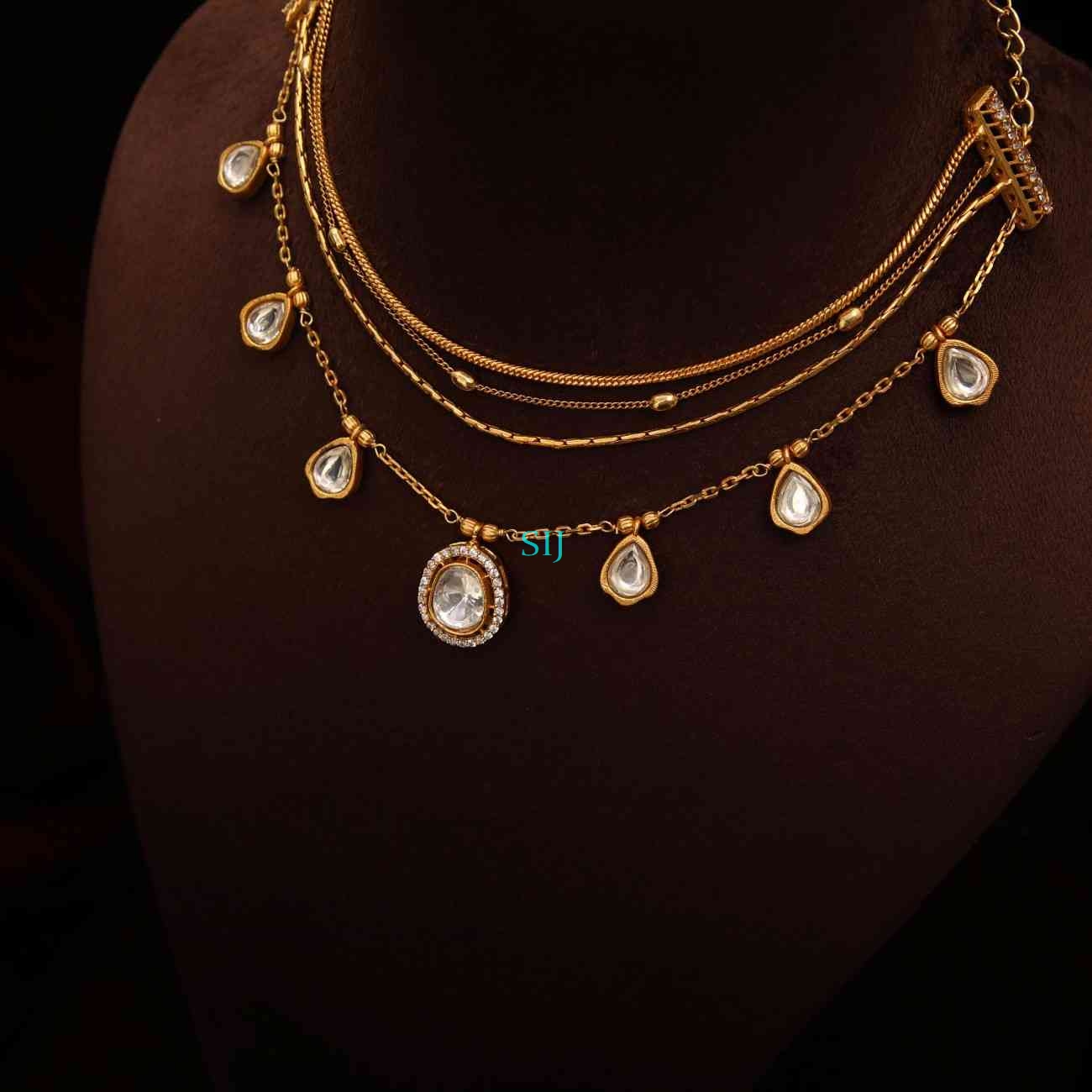 Gold Plated Four Layer Kundan Necklace
