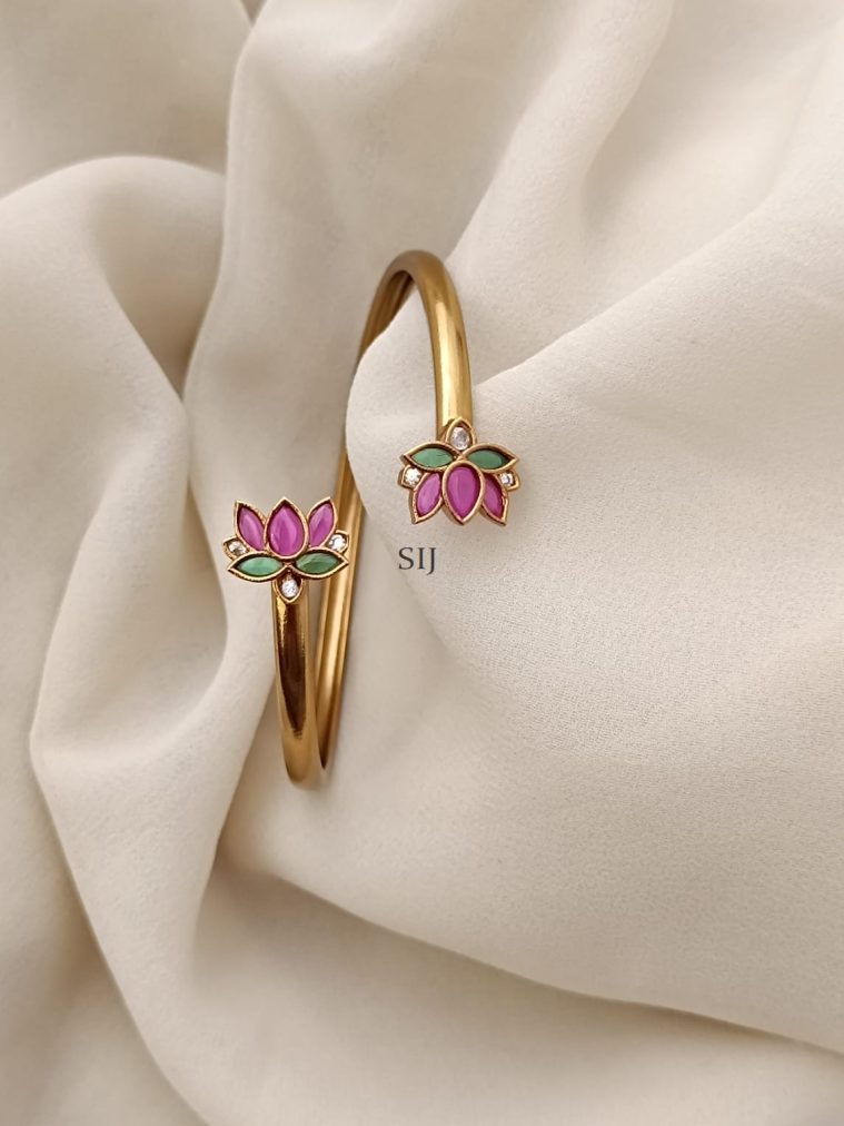 Gold Plated Lotus Design Open Type Bracelet