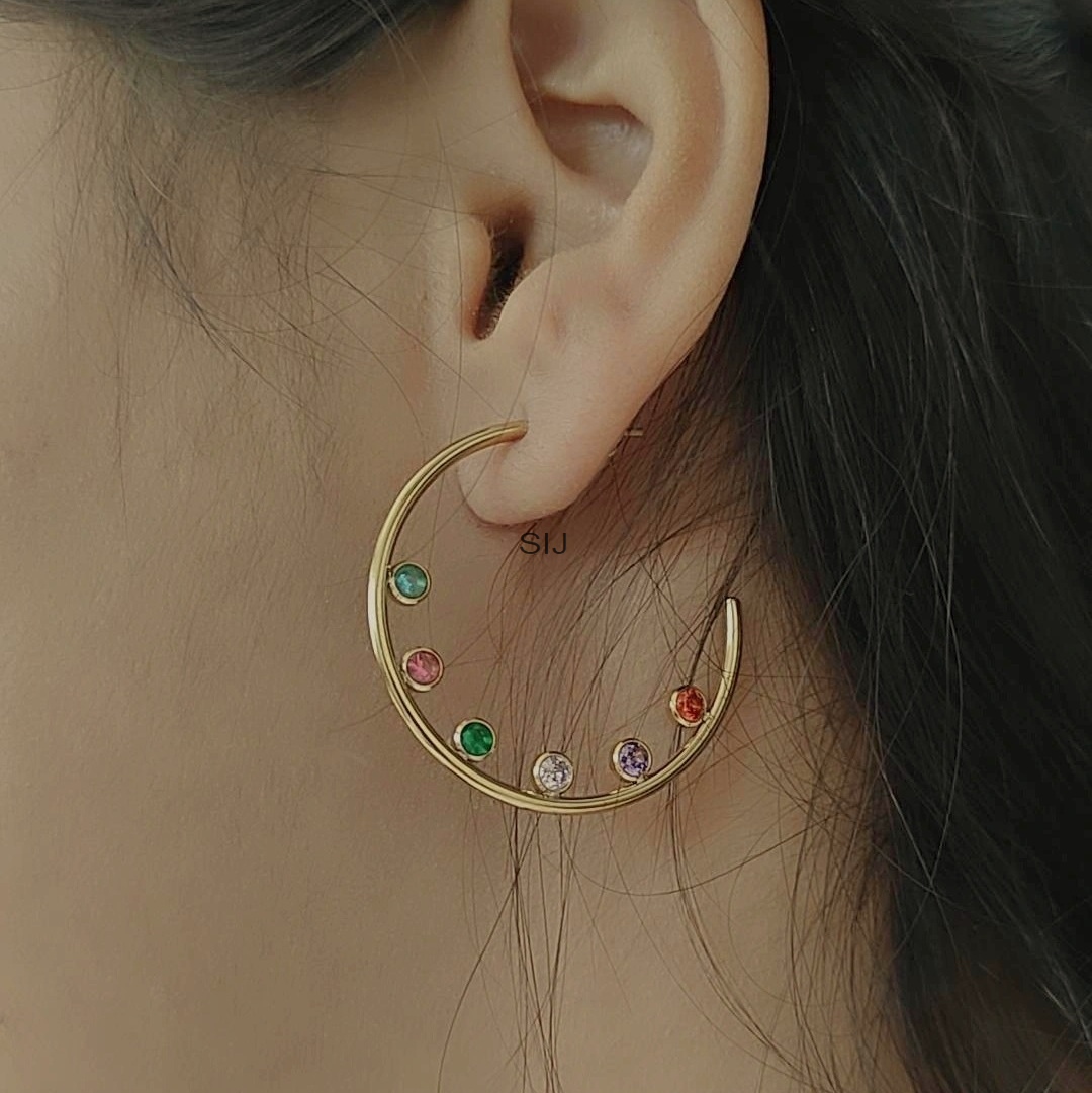 Gold Plated Multicolor Stone Studded Earring