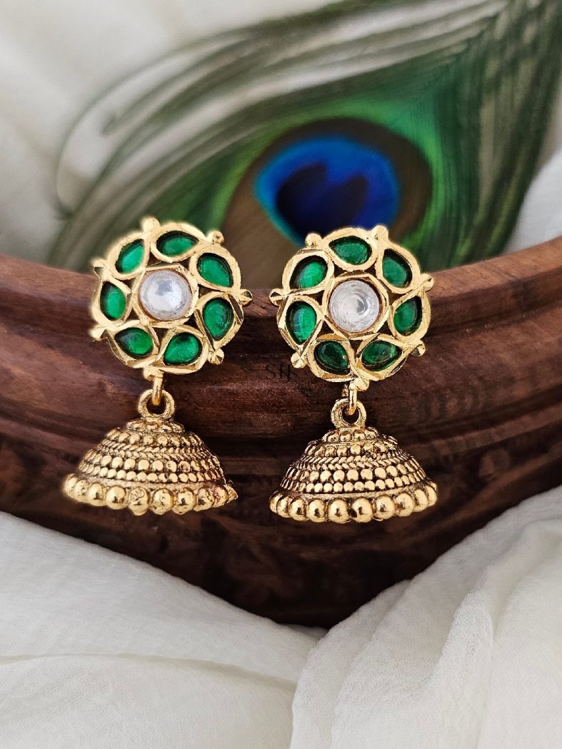 Imitation Green Stone Jhumkas