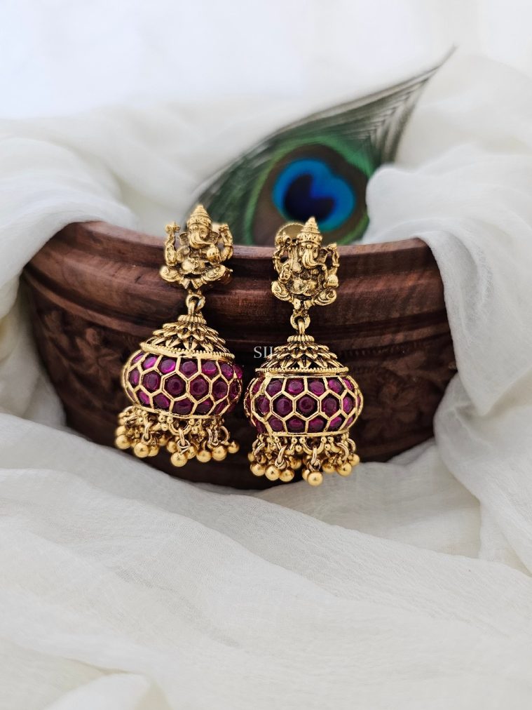 Imitation Ganesh Kemp Stones Jhumkas