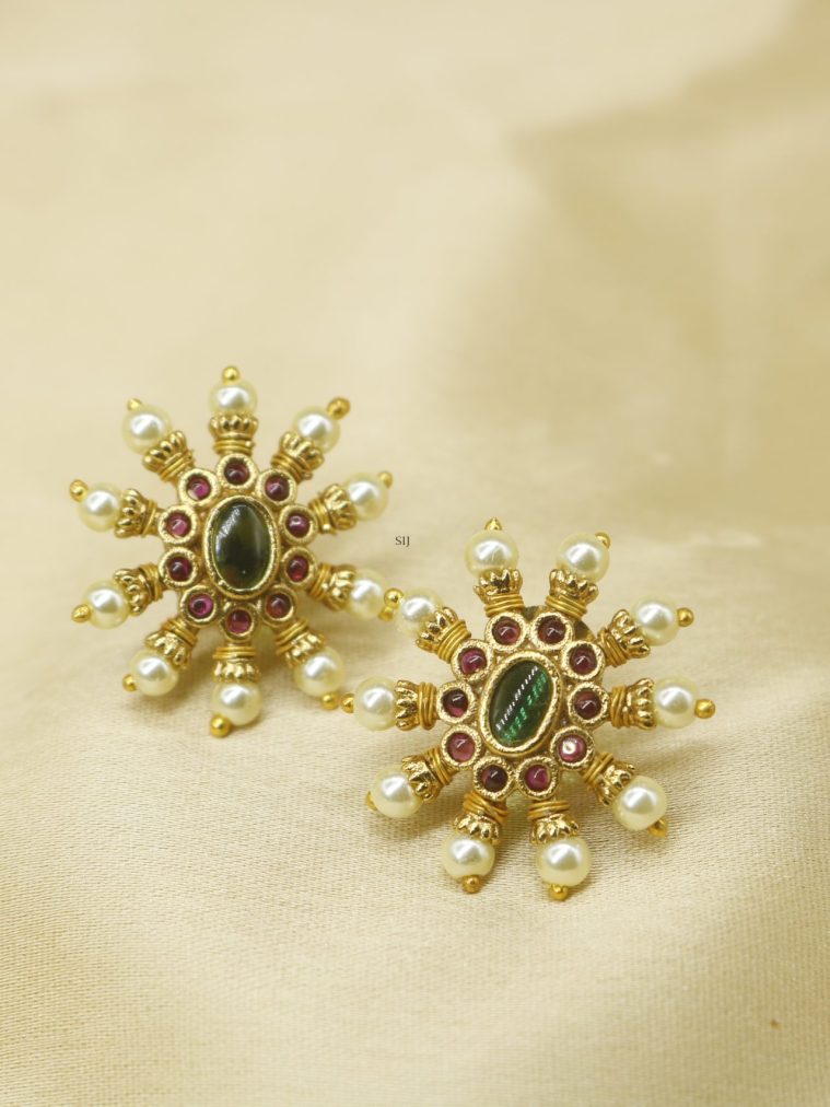 Imitation Oval Kemp Ruby and Green Studs