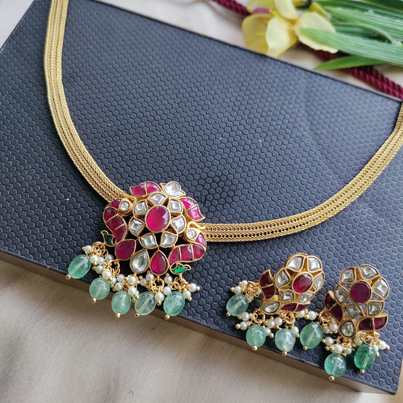 Imitation Pearl Drop Hasli Necklace - South India Jewels