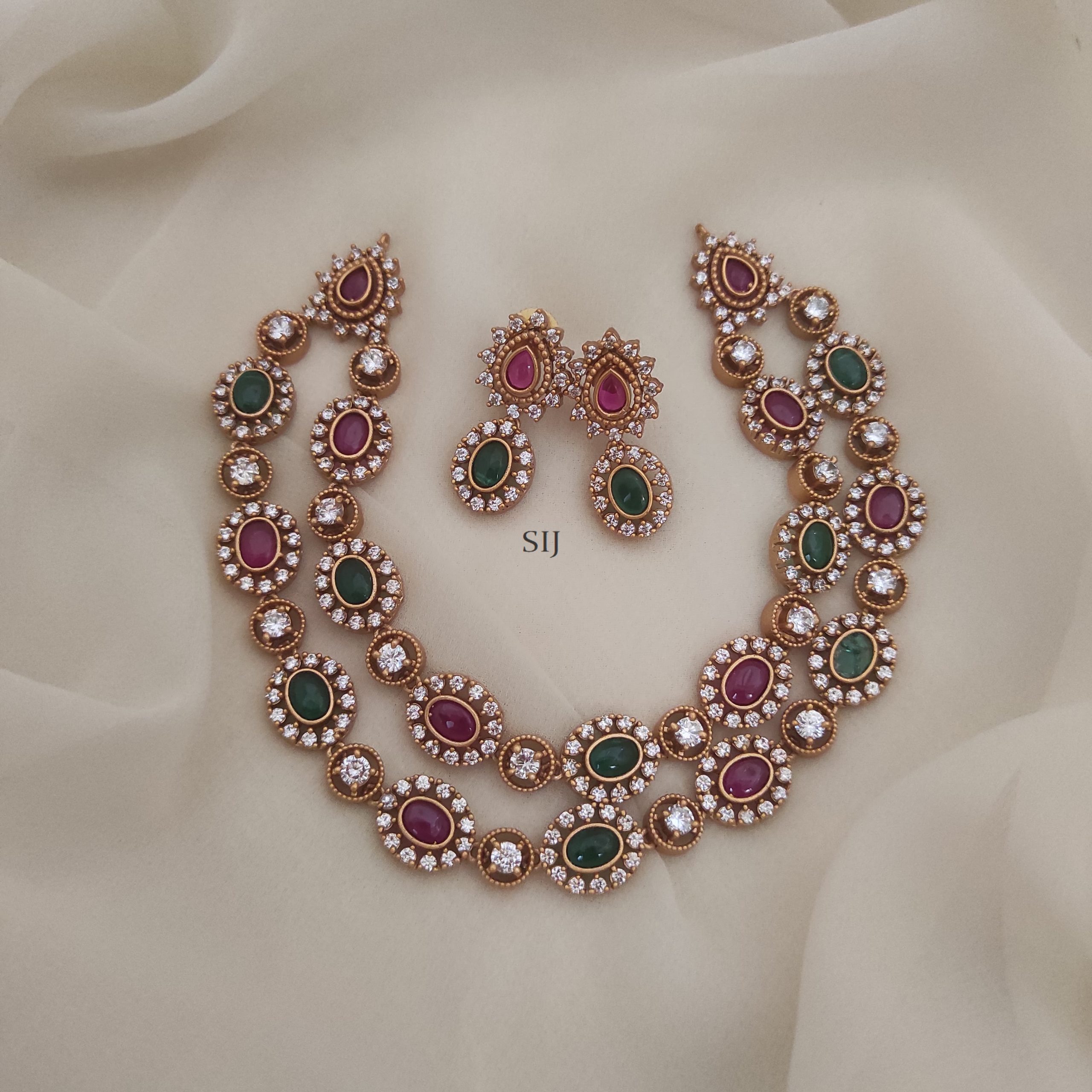 Imitation Two Layer Ruby Necklace - South India Jewels