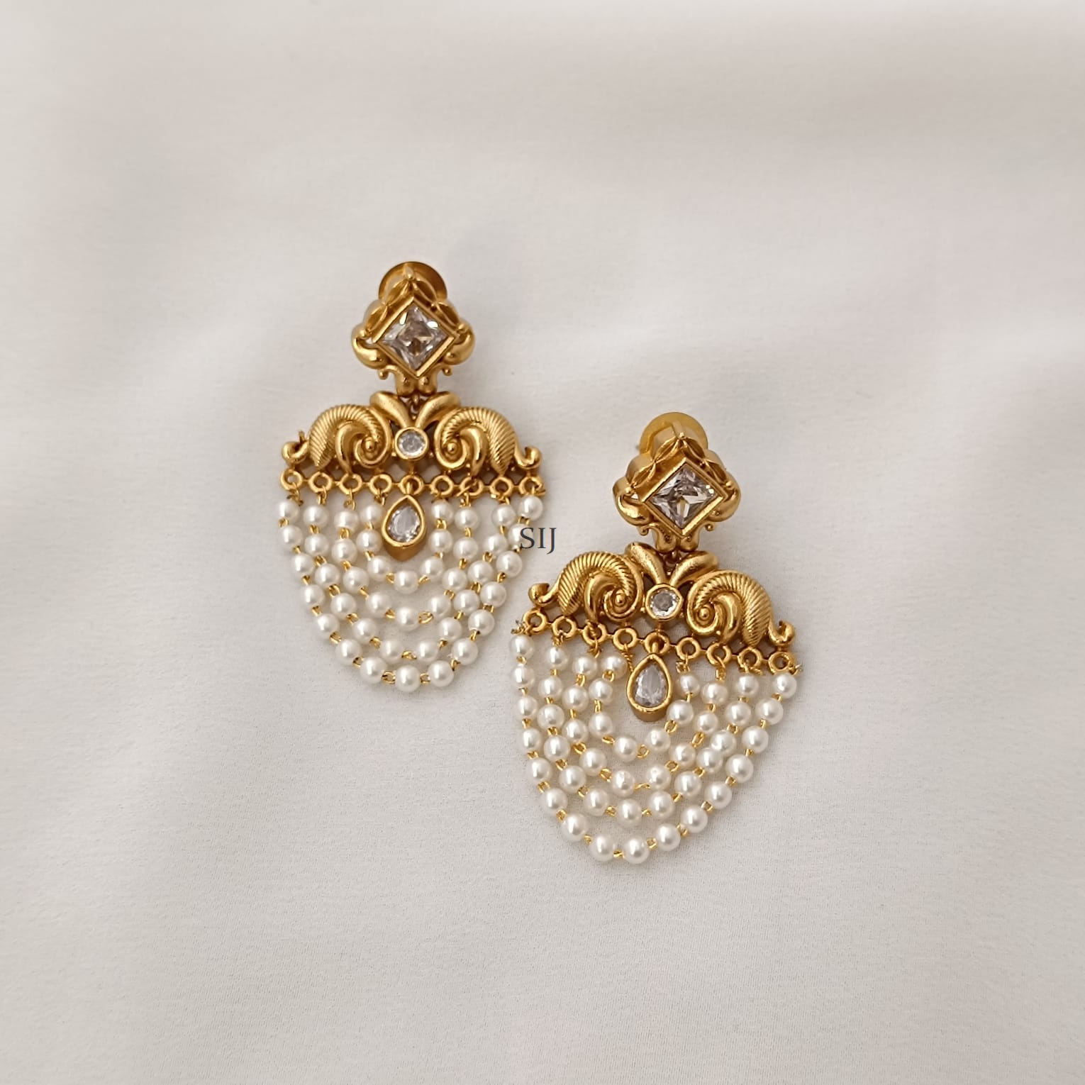Layered White Stone Pearl Drop Earrings