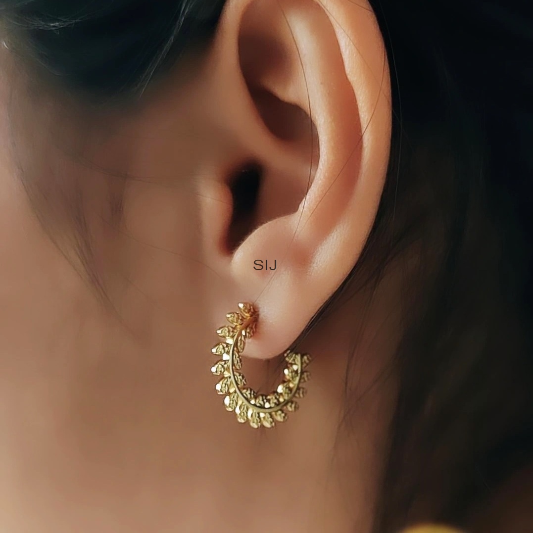 Gold Plated Leaf Design Petal Shape Earrings
