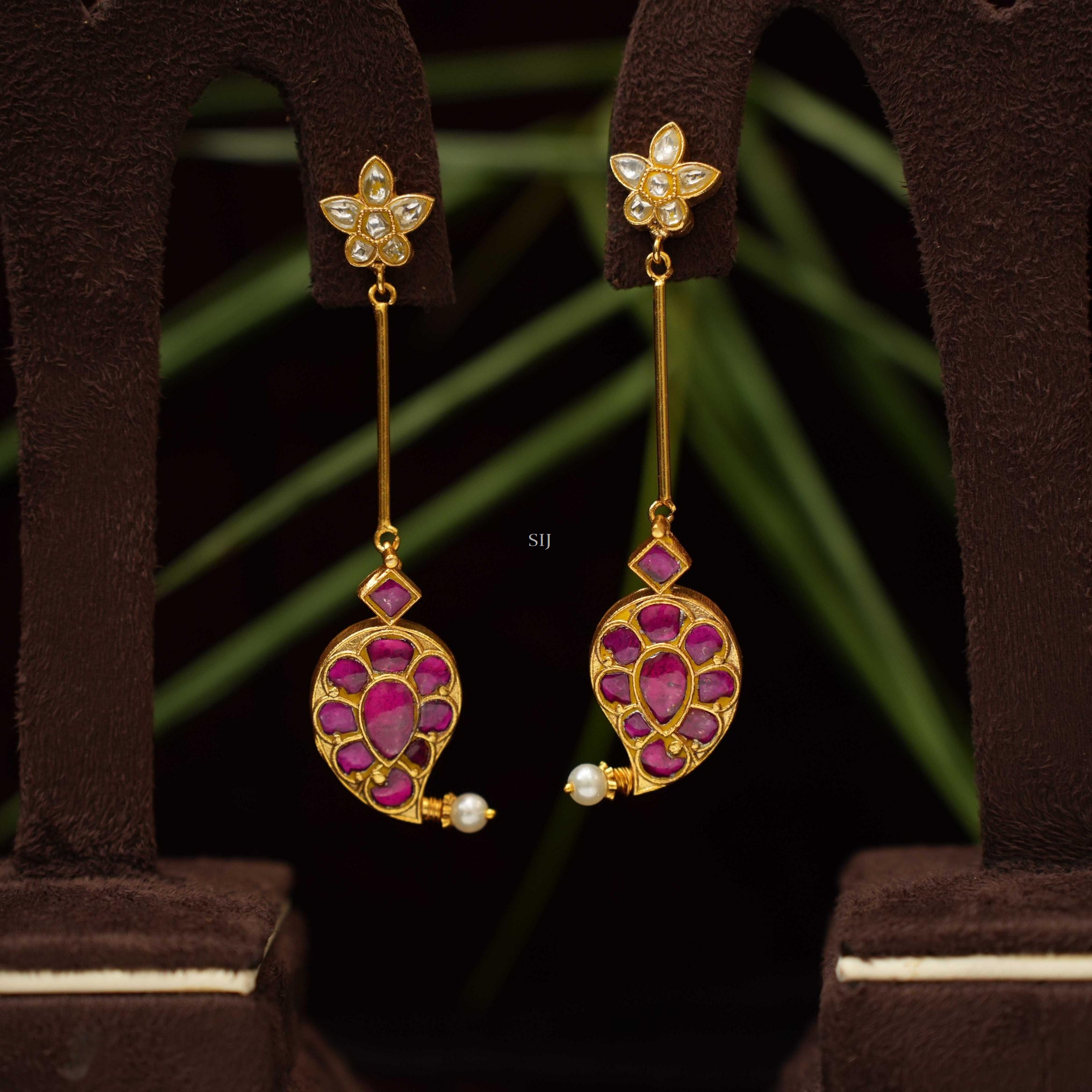 Mango Design Pink Stone Polki Earrings