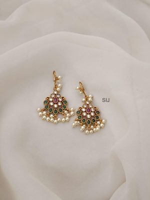 Matt Finish CZ Stones Hook Drop Earrings