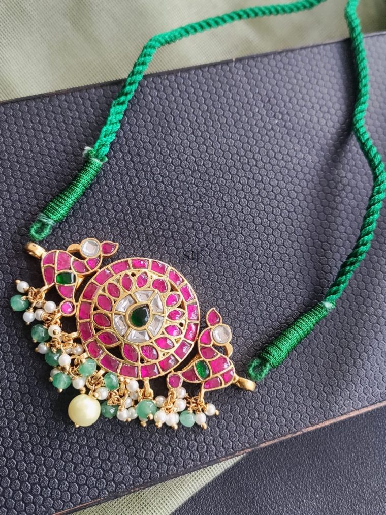 Peacock Design Ruby Stone Long Necklace