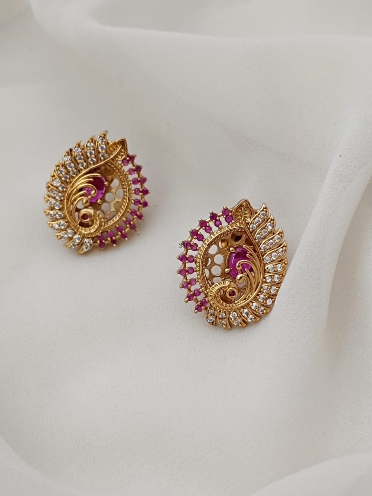 Peacock Design Ruby& White Stone Earrings