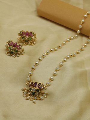 Imitation Gold Plated Pearls Chain Set