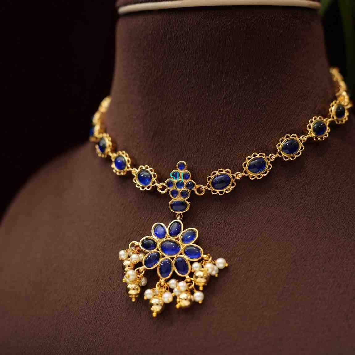 Pearls Drop Blue Antique Necklace