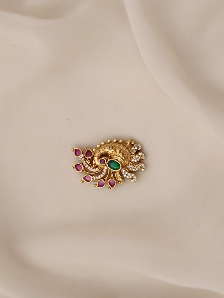 Ruby& White Peacock Saree Pin