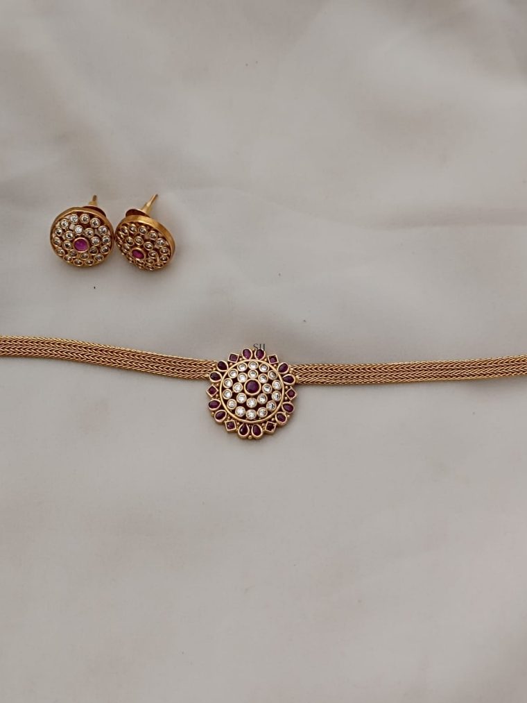 Ruby& White Stone Gold Coating Choker