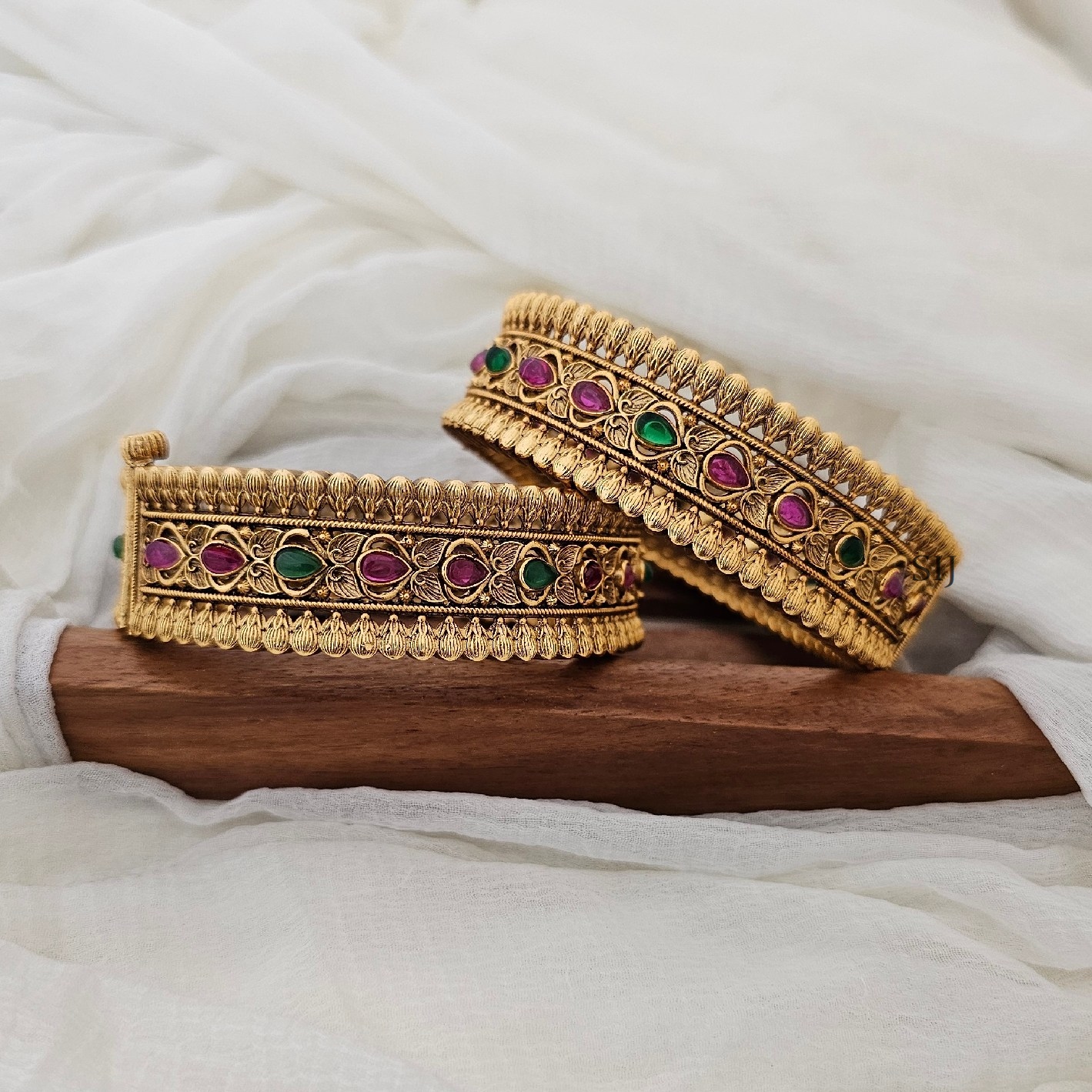 Antique Kemp and Green Stone Bangles