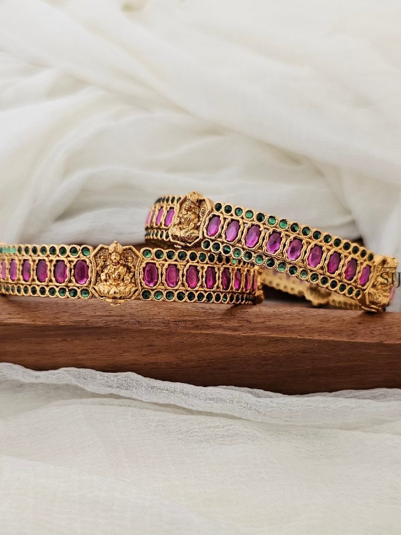 Traditional Lakshmi Bangles with Kemp and Green Stones