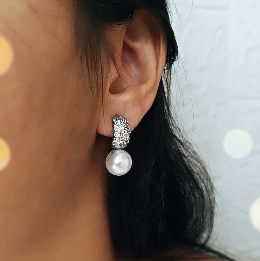 Silver Plated AD studded Ravishing Pearl Drop Earrings
