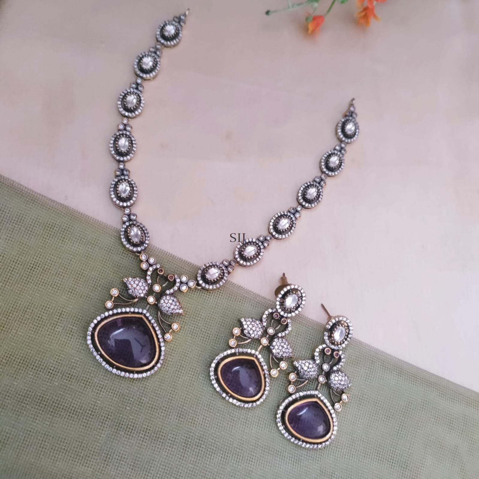 Victorian Finish Purple Stone Necklace