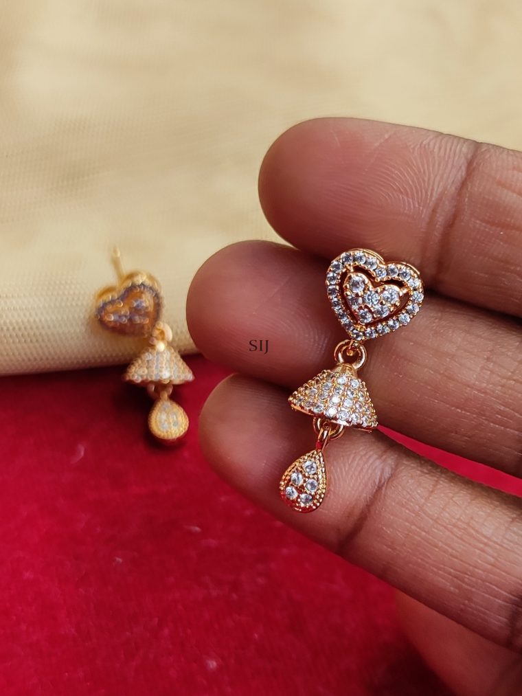 Rose Gold Heart Shape Earrings with White Stone Jhumkas