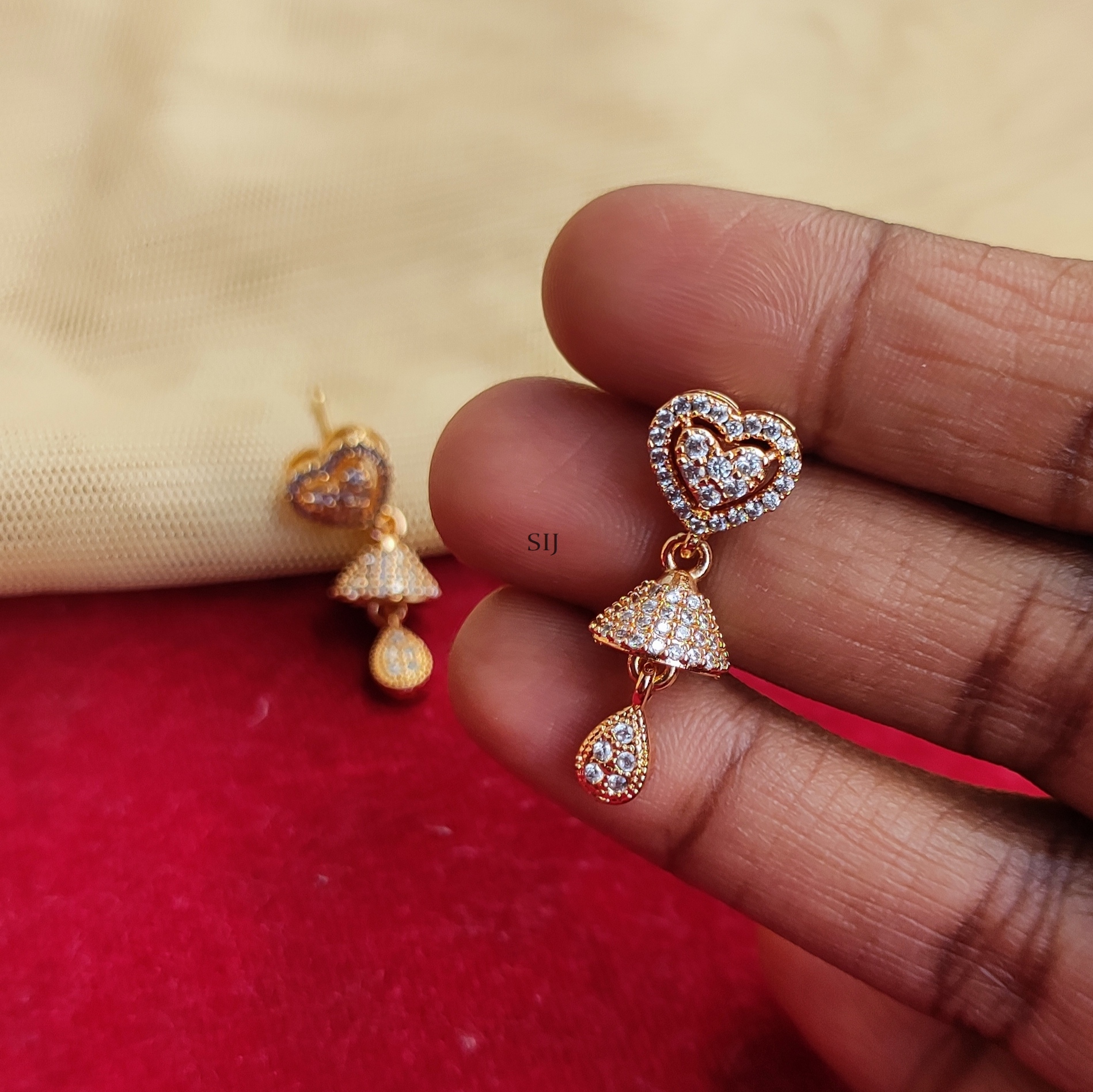 Rose Gold Heart Shape Earrings with White Stone Jhumkas
