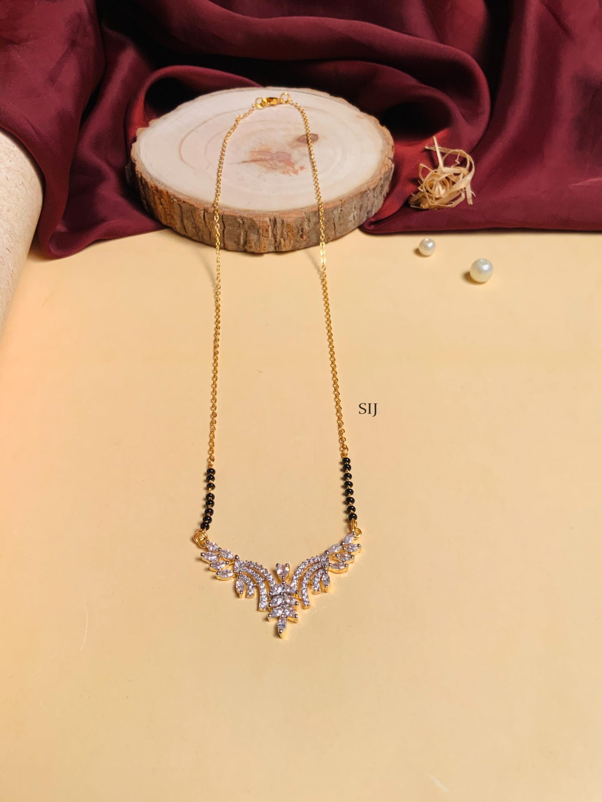 Black Beads Gold Plated Solitaire Diamond Mangalsutra