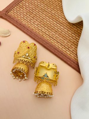 Matte Finish Gold Plated Jhumkas