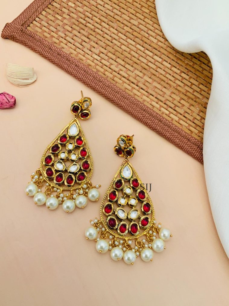 Artificial Kundan Stones And Pearl Hanging Earrings