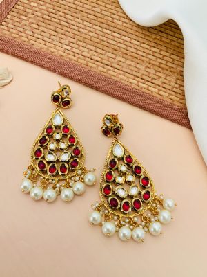 Artificial Kundan Stones And Pearl Hanging Earrings