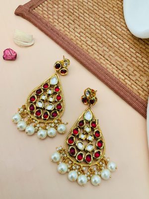 Artificial Kundan Stones And Pearl Hanging Earrings