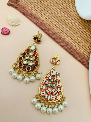 Artificial Kundan Stones And Pearl Hanging Earrings