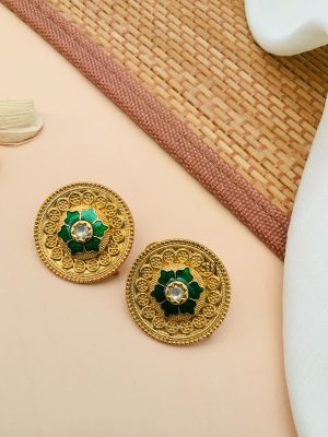 Artificial Big Round Gold Plated Earrings