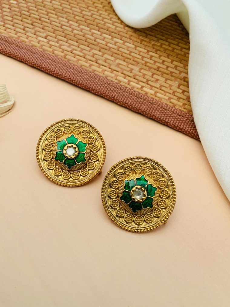 Artificial Big Round Gold Plated Earrings