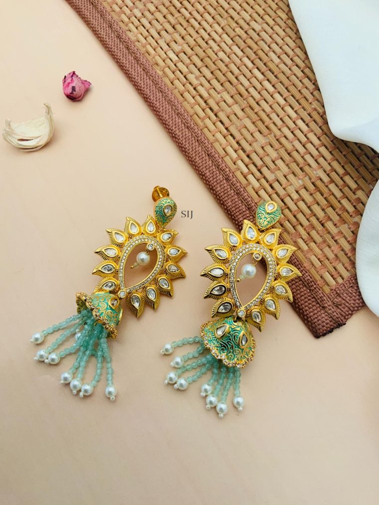 Imitation Meena Handwork Kundan Pearls Jhumkas